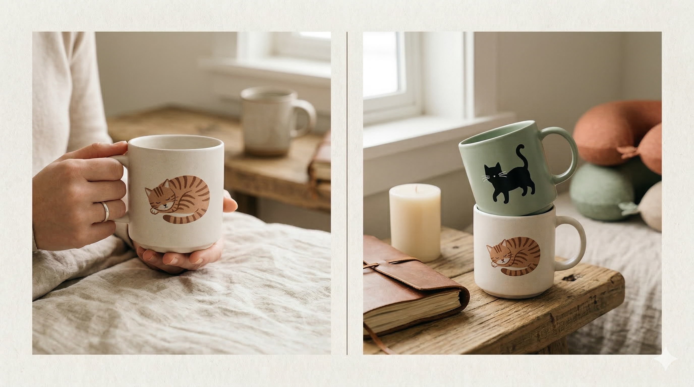 Minimalist Cat Print Mugs | Cute Ceramic Coffee Cups for Cat Lovers