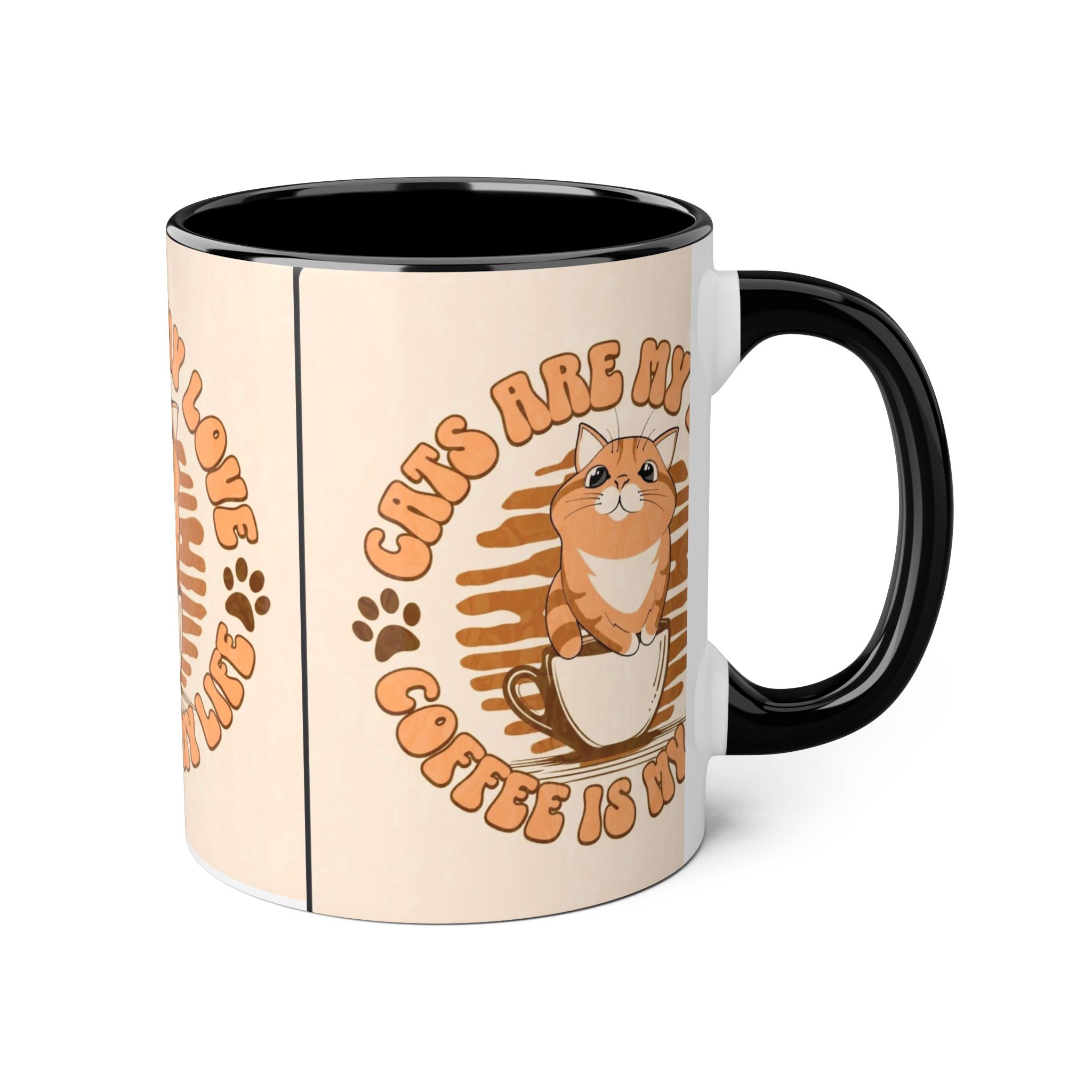 Cats Are My Love Coffee Is My Life Mug | Cat Coffee Mug, 11oz Accent