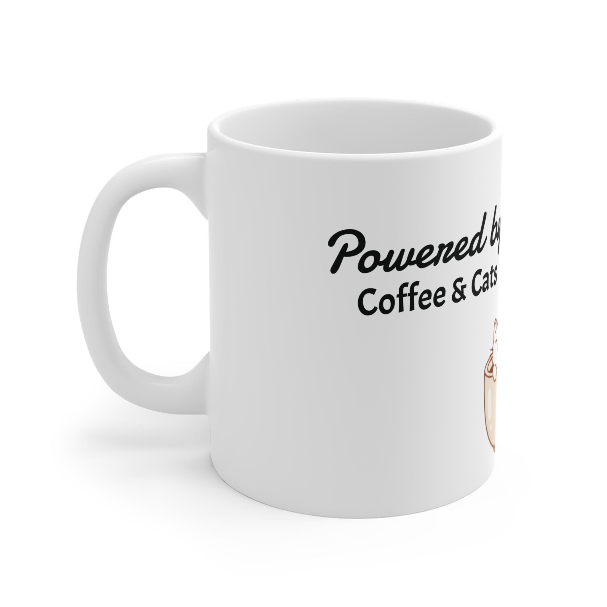 Powered by Coffee & Cats Mug | Cute Cat in Coffee Cup Illustration