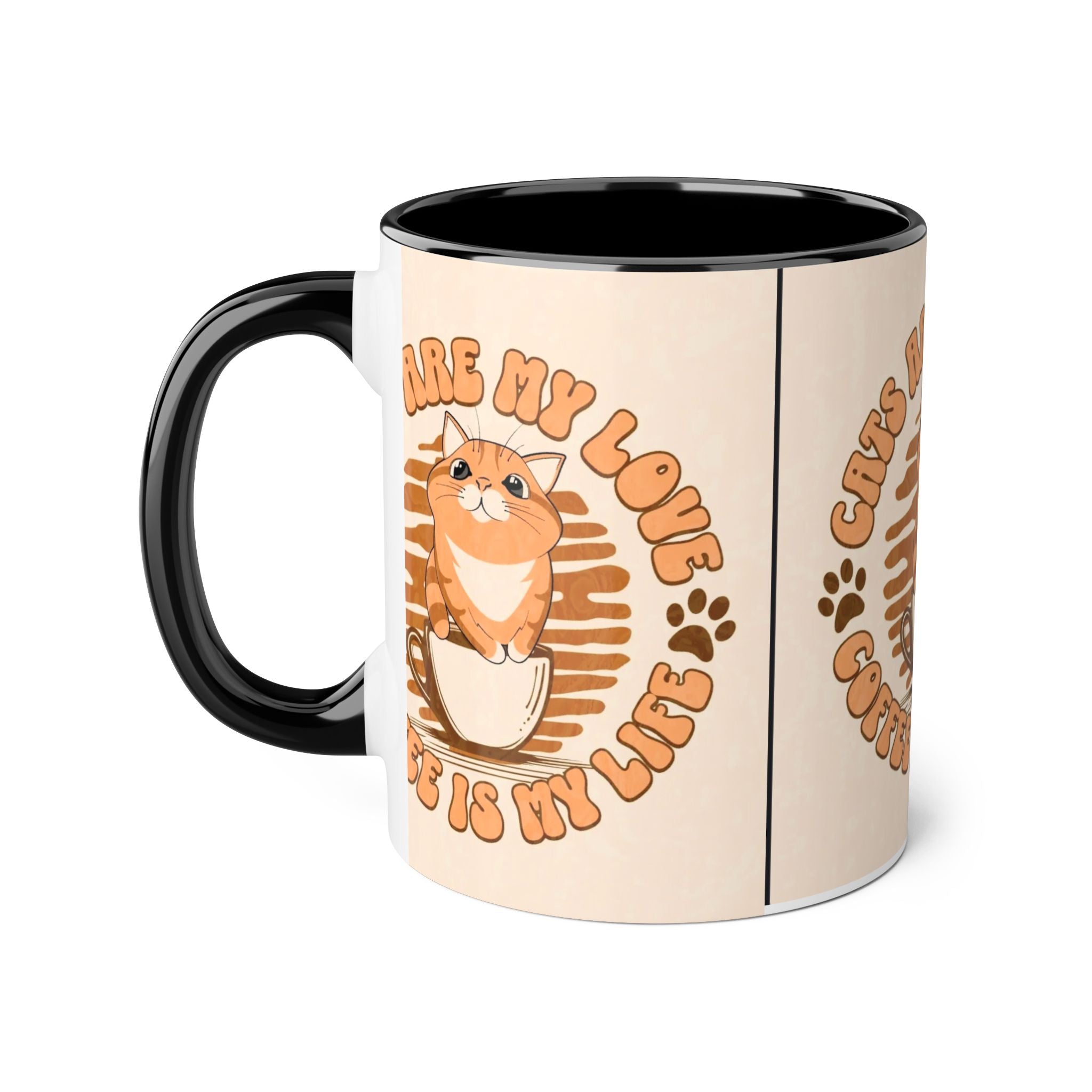 Cats Are My Love Coffee Is My Life Mug | Cat Coffee Mug, 11oz Accent