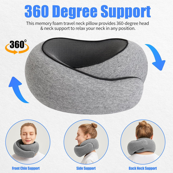 NNEDSZ Black Velcro Tape Memory Foam U-Shaped Neck Pillow – Snail Travel Cushion for Airplane, Office Nap, and Travel – Adjustable with Magnetic Therapy Cloth