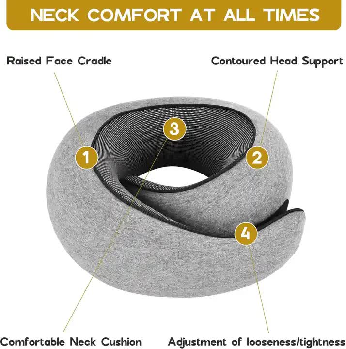 NNEDSZ Black Velcro Tape Memory Foam U-Shaped Neck Pillow – Snail Travel Cushion for Airplane, Office Nap, and Travel – Adjustable with Magnetic Therapy Cloth